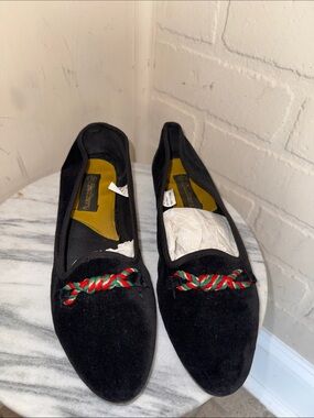 Black velvet Loafers Red & Green Braided Detail Headlines